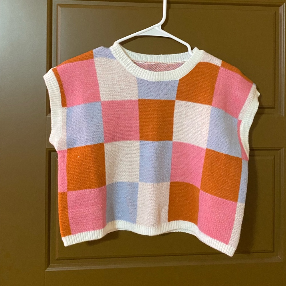 Colorful Checkered Knit Sweater Vest